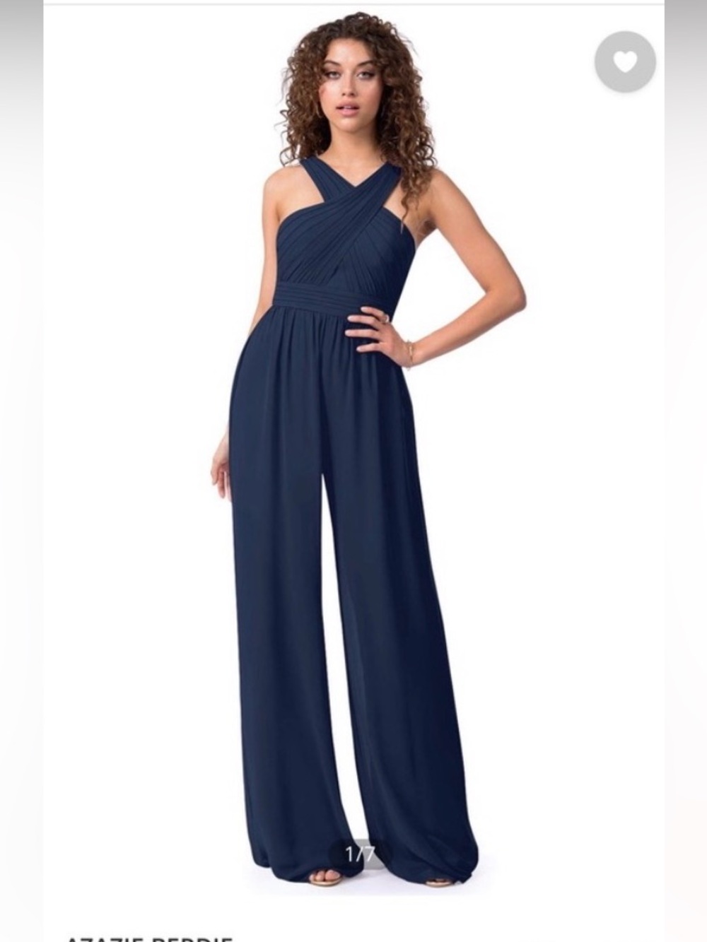 Azazie Berdie Dark Navy Halter Jumpsuit size 8